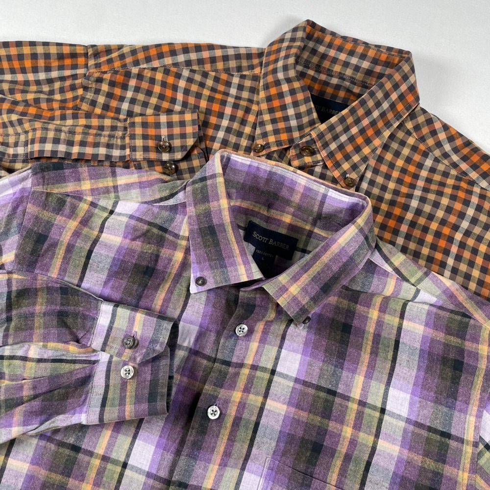 Scott Barber Plaid Button Down Long Sleeve Cotton‎ Shirt Casual Large Lot of 2